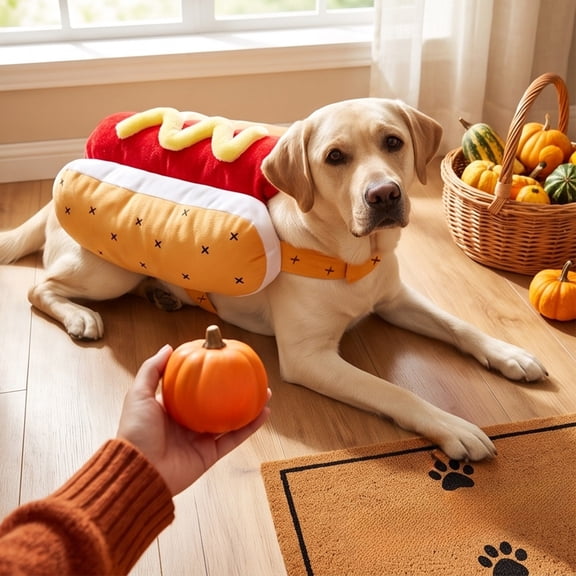 LACKUST Hot Dog Dog Costume, Funny Halloween Pet Costume for Dogs & Cats, Adjustable XL Christmas Cosplay Outfit
