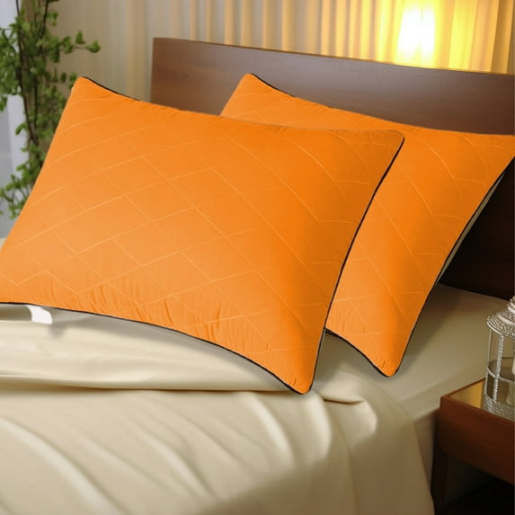 LACKUST Hotel Grade Down Core - Soft and Supportive Bed Pillow for Back and Stomach Sleepers, Made of Skin-Friendly Cotton Fabric,Orange