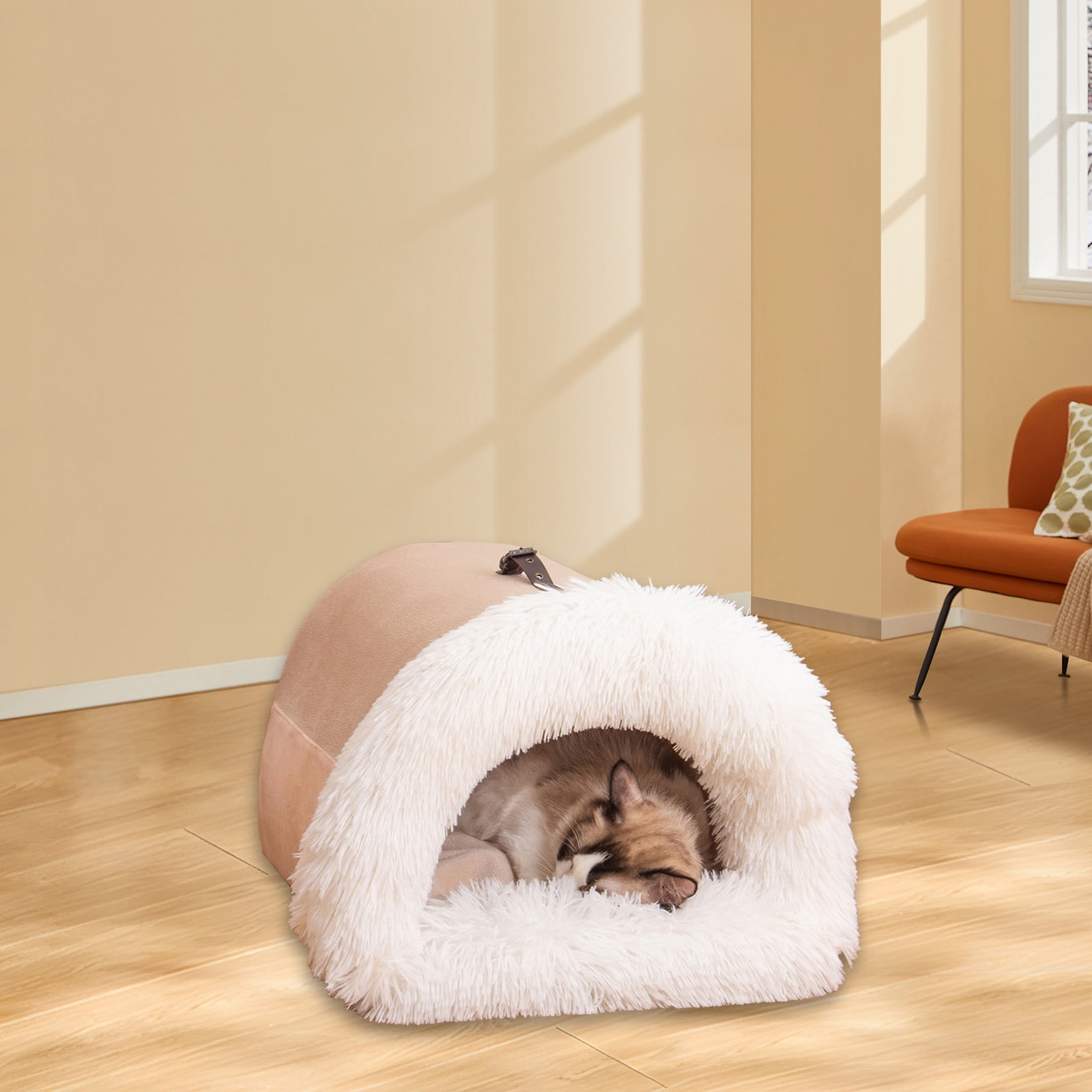 LACKUST Indoor Foldable Dog House,Dog bed for Indoor Clearance,Warm Cat House and Cushioned Puppy Cave for Small to Large Dogs and Cats,Khaki