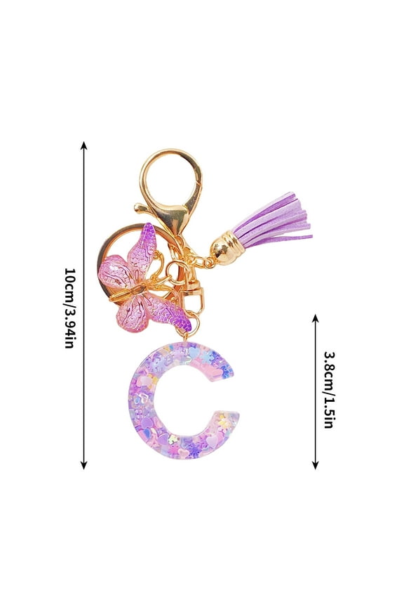 Initial Letter Keychains for Women,Clearance Keychains Rings for Keys for Men Women for Car,Purple Tassel Design,Purple