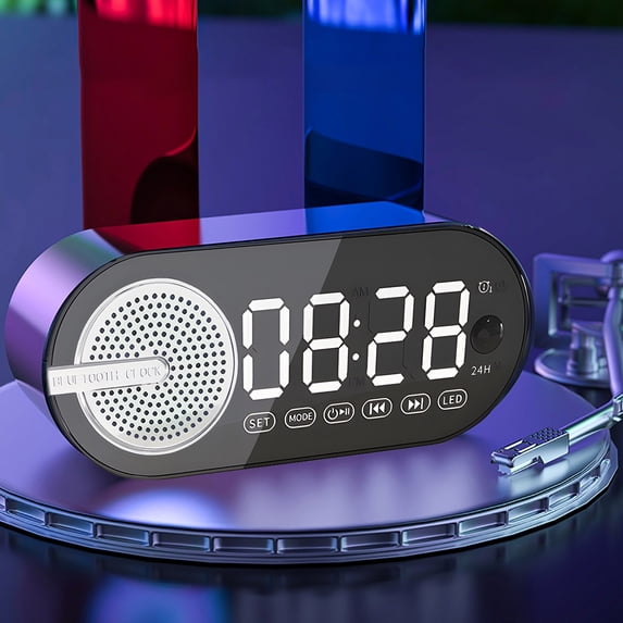 LACKUST Intelligent Sensing Bluetooth Sound Alarm Clock, Bluetooth Sound, Dazzling Lights, Portable Mini Desktop, Home And Outdoor,Black