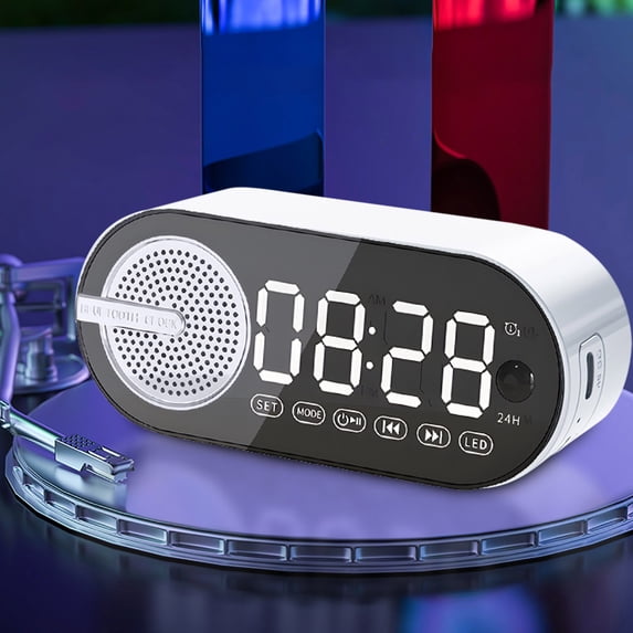 LACKUST Intelligent Sensing Bluetooth Sound Alarm Clock, Bluetooth Sound, Dazzling Lights, Portable Mini Desktop, Home And Outdoor,White