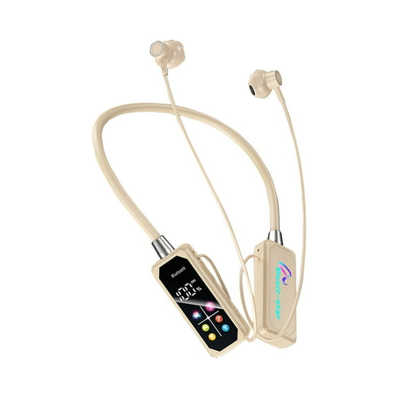 LACKUST Khaki Neckband Bluetooth 5.4 Headphones with ANC, LED Color Screen, 8H Playtime, IPX5 Waterproof, MicroSD Support, Karaoke Ear Monitoring
