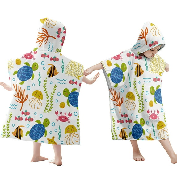 LACKUST Kids Oversized Beach Towel Hooded - Sand-Resistant 65x75cm with Ocean Animals
