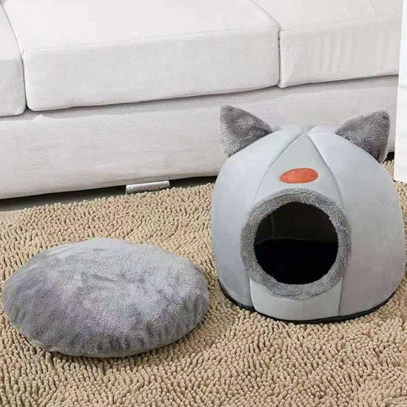 LACKUST Large Heated Cat Bed for Winter,Dog bed for Indoor Clearance,Fully Enclosed, Warm, and Soundproof for Comfortable Sleep,Gray