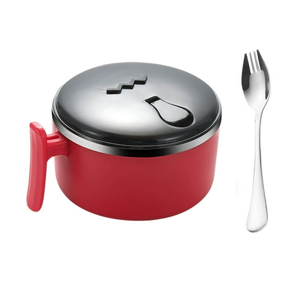 LACKUST Large Steel Ramen Bowls,304 Stainless Steel Ramen Bowl with Tight Lid Steam Hole,Double Layer Insulated Ramen Bowl Noodles for Home Kitchen Office College Dorm Room,Red