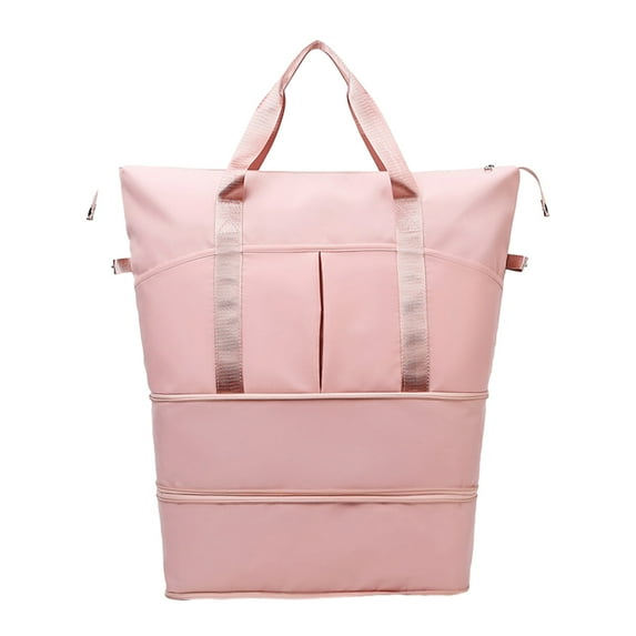 LACKUST Large Travel Tote, Expandable Gym Tote, Carry On Overnight, Trolley Sleeve, Wet Pocket, Travel Duffel Bags,Pink