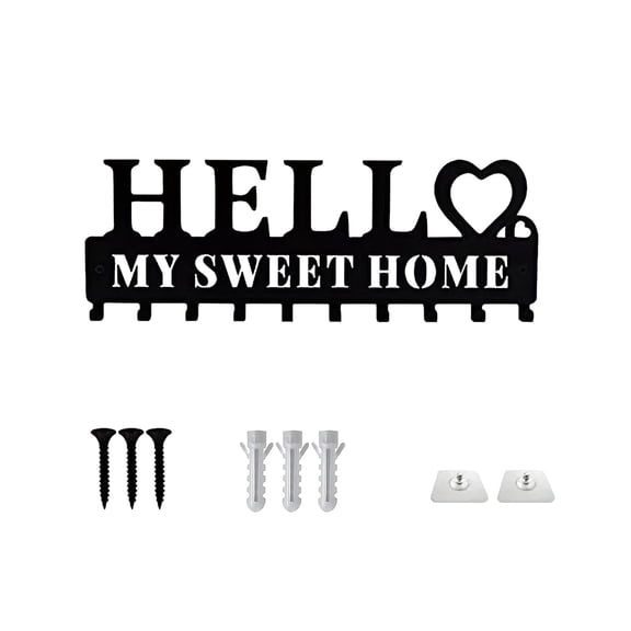 LACKUST Living Ornament Key Hooks Clearance,Keys for Wall Black Metal Wall Key Hanger Decorative Key,Key Rack with Adhesive Wall Screw,Black