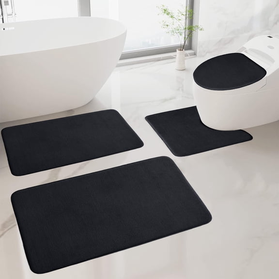 LACKUST Memory Foam Bathroom Rugs Set of 4-Piece - Soft Comfortable Non-Slip Thick Easy to Dry Bath MatsBlack