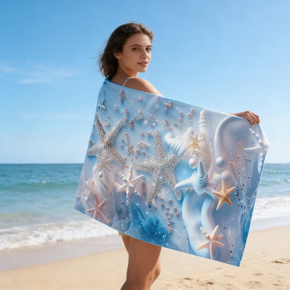 LACKUST Microfiber Beach Towel Quick Dry Lightweight Travel Towel Ocean Sea Turtle Starfish Seashell Print 27x55 Inch Large Compact Fast Absorbing Sand Free Pool Towel
