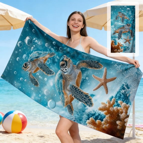 LACKUST Microfiber Beach Towel Quick Dry Sand Free Large Turtle Printed Fast Absorbing Lightweight Travel Towel for Swimming Surfing
