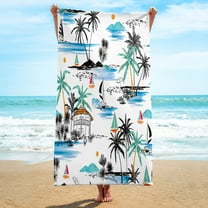 LACKUST Microfiber Beach Towel - Summer Coconut Tree Printed, Oversized 75x150cm, Lightweight for Travel