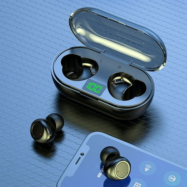 LACKUST Mini Digital Display Wireless Bluetooth 5.3 Earbuds,Clearance Noise Cancelling Bluetooth Headphones for Kids,IPX6 Waterproof Headphones with Built-in Mic,Black