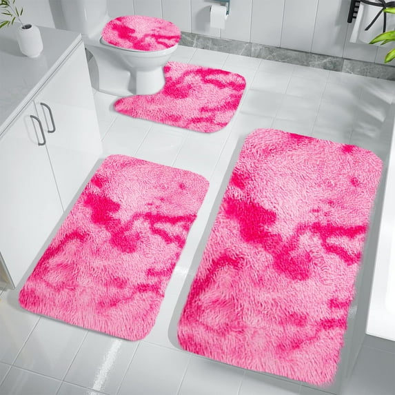 LACKUST Mixed Colors 4-Piece Bathroom Rugs Set - Soft Comfortable Non-Slip Thick Machine Washable Bath Mats and RugPink