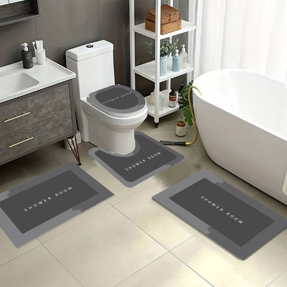 LACKUST New 4-Piece Super Absorbent Bathroom Rugs Set - Quick Dry Machine Washable Non-Slip Bath Mats for Bathroom Home and HotelsBlack
