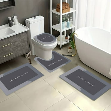 LACKUST New 4-Piece Super Absorbent Bathroom Rugs Set - Quick Dry Machine Washable Non-Slip Bath Mats for Bathroom Home and HotelsGray