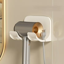 LACKUST No Drill Hair Dryer Holder - Wall Mounted Bathroom Organizer with Cord Storage, Waterproof Plastic, Damage-Free Installation, White