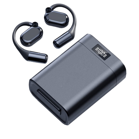 LACKUST Open-Ear Ear-Hook Bluetooth 5.4 Earbuds, Sports Workout Headphones with Power Bank & LED Flashlight, Waterproof, Black