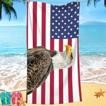 LACKUST Patriotic Bald Eagle Beach Towel - American Flag Design, Quick Dry & Oversized for Independence Day, 70x140cm