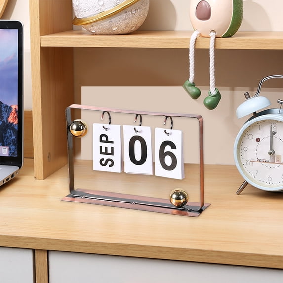 LACKUST Perpetual Desk Calendar - Reusable Metal Desktop Calendar with Bronze Finish, Industrial Home Office Decor, Tabletop Calendar & Gift
