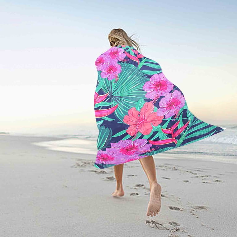 LACKUST Pink Floral Tropical Beach Towel - 70x150cm, Quick-Dry