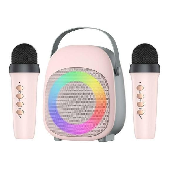 LACKUST Pink Portable Karaoke Bluetooth Speaker with 2 Microphones, Wireless Speaker with Colorful Lights, Long Battery Life for Home/Outdoor Party