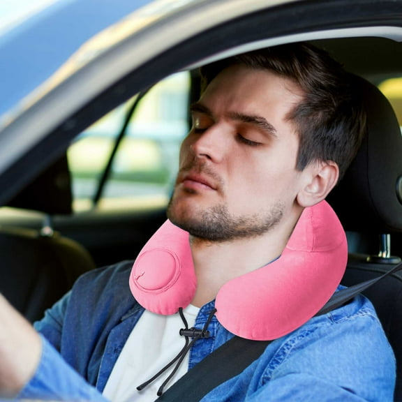LACKUST Press Inflatable U-shaped Pillow - Portable U-shaped Pillow, Inflatable Headrest Neck Pillow, Airplane Travel Neck Pillow, Pressable Inflatable Double Hump U-shaped,Pink