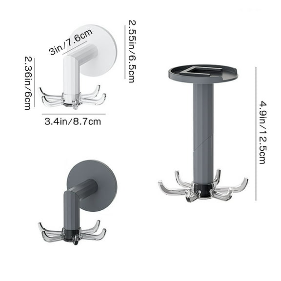 LACKUST Self Adhesive Hooks,Kitchen Rotating Hole Hook Shelf Wall Hanging Hook High Load Small Item Storage Rack,White