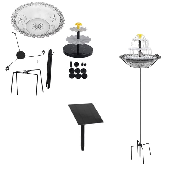 LACKUST Solar Bird Bath Fountain with Stand - 3 Tier Cascading Water Feature, Glass Basin & Detachable 4W Panel for Garden Yard Patio, Attracts Hummingbirds