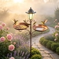 thumbnail image 1 of LACKUST Solar Bird Feeder with Light, 2-Tier Metal Ground Stake Bird Bath & Feeding Station for Garden, Rustic Brown, 1 of 5