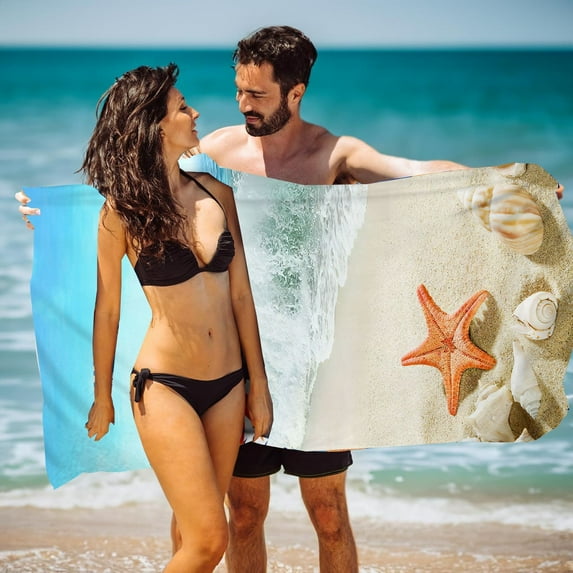 LACKUST Starfish Beach Towel - Oversized Quick-Dry Sandproof for Beach Vacations, 70x150cm