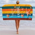 thumbnail image 1 of LACKUST Striped Beach Towel with Starfish - Quick-Dry Compact for Hiking, Long Travel Towel, 1 of 7