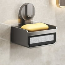 LACKUST Suction Cup Soap Dish Wall Mounted - No Drilling Bathroom Soap Holder with Drainage, Quick Drying Anti-Soggy Gray Modern Soap Tray