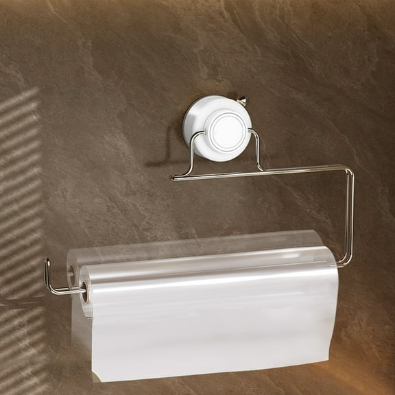 LACKUST Suction Cup Toilet Paper Holder Wall Mounted, No Drill Stainless Steel White Toilet Paper Roll Holder with 180° Rotation for Bathroom Kitchen