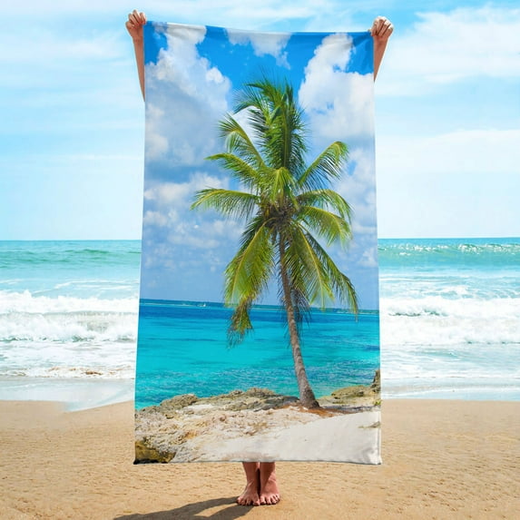 LACKUST Summer Coconut Tree Beach Towel - Oversized 75x150cm, Quick-Dry & Portable for Beach & Camping