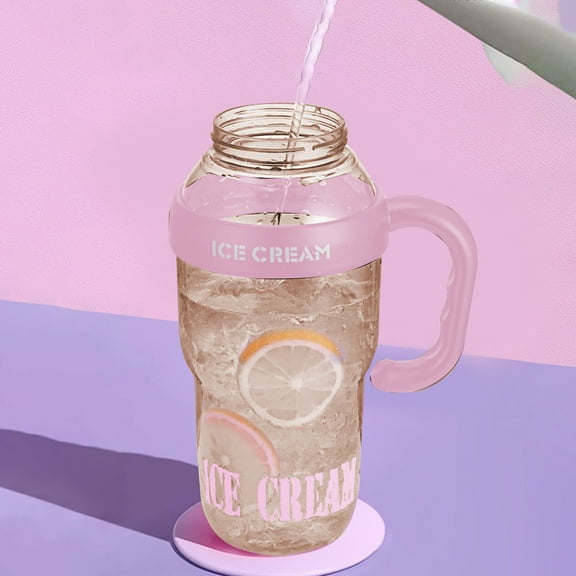 LACKUST Summer Large Capacity Water Bottle - 1200ml, Pink, Reusable Plastic Bottle with Straw and Tea Divider