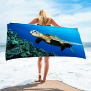 Yarino Super Absorbent Microfiber Beach Towels - 30x60 In Oversized Clearance, Coral Sea Turtle Print, Sandproof and Quick Summer Vacation Essential Beach Towel Dry for Pool, Travel, Yoga