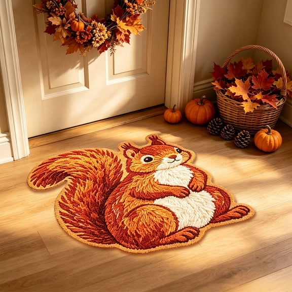 LACKUST Thanksgiving Squirrel Doormat Non-Slip Indoor Outdoor Entryway Bathroom Mat Rustic Fall Harvest Home Decor