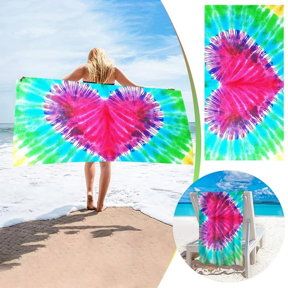LACKUST Tie-Dye Heart Beach Towel, Vibrant & Versatile, Multi-Color Design