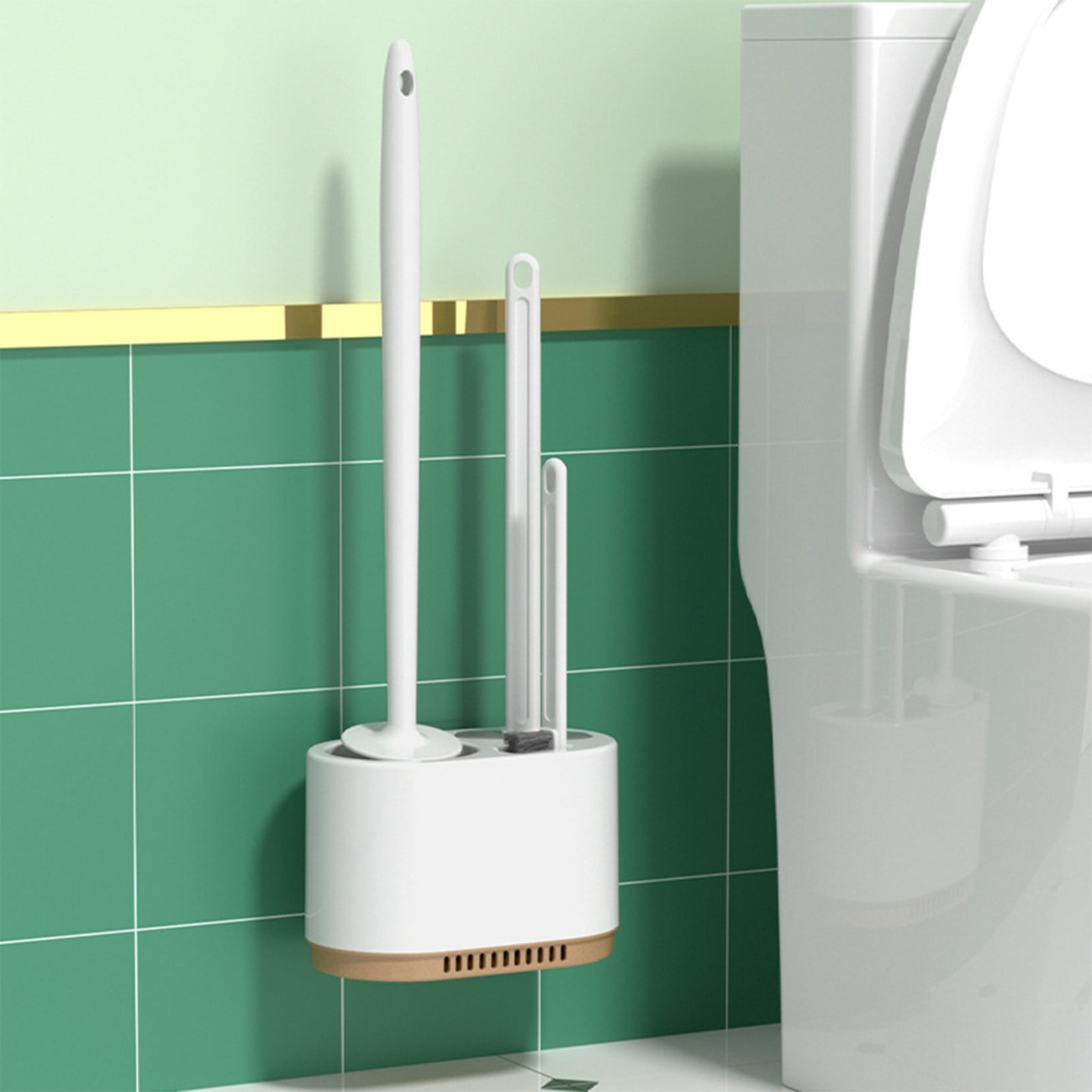 LACKUST Toilet Bowl Brush Cleaner and Caddy Holder Clearance,Toilet Bowl Brush with Strong Bristles Long Brush and Enough Heavy Base for Bathroom,White