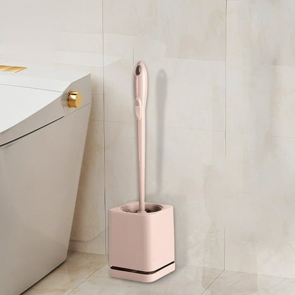 LACKUST Toilet Bowl Brush and Caddy Set Clearance,Wall Hanging Plastic Long Handle Toilet Brush Set with Base Punch Floor-Standing,Pink