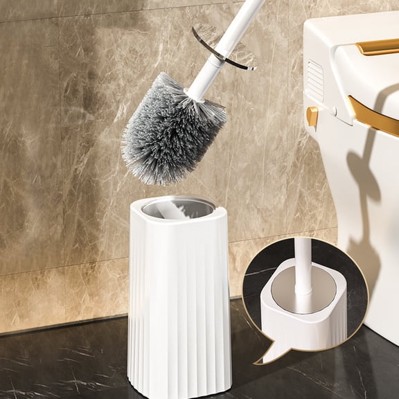 LACKUST Toilet Brush with Holder Clearance,Compact Long Handle Toilet Bristles Bowl Brush Kit,White