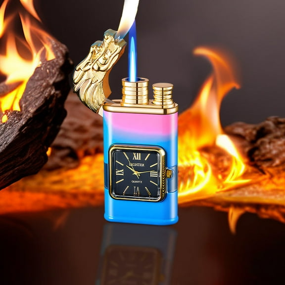 LACKUST Torch Butane Lighter,Double Fire Inflatable Lighter - Electroplated Metal,Elegant Design Windproof Lighter Blue Flame for Candle Kitchen Barbecue Men's Camping Gifts,Blue