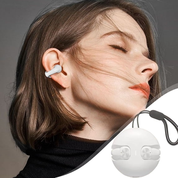 LACKUST True Wireless Clip-on Bluetooth Headset,Clearance Noise Cancelling Bluetooth Headphones for Kids,Conduction,Gaming,Sports,Long Battery Life,White
