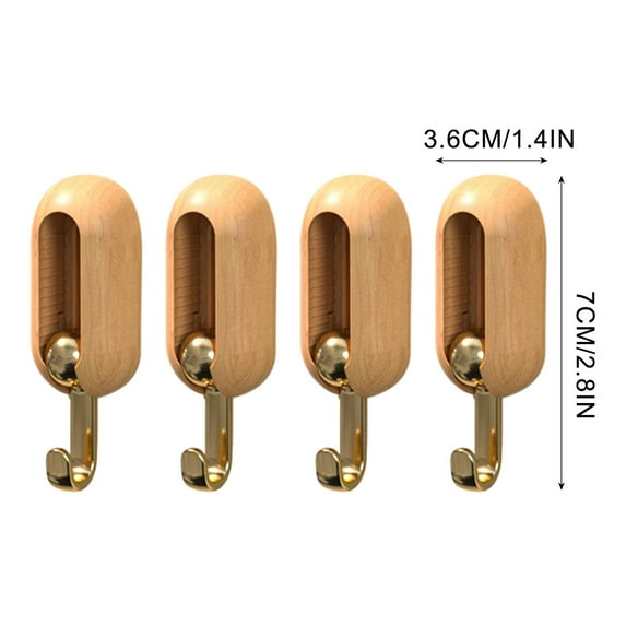 LACKUST Wall Hooks Clearance,4PCS Wall and Hook with 360 Degree Rotation Vientiane Hook Foldable Small Adhesive Hook,Wood color