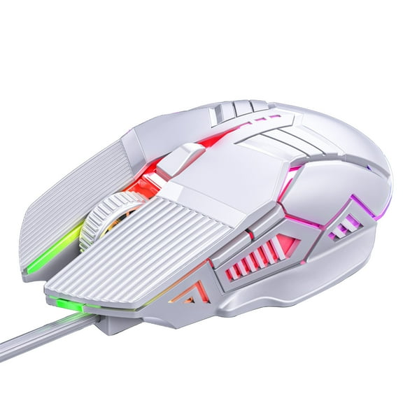 LACKUST Wired Gaming Mouse RGB White, 4-Speed Adjustable DPI, Macro Programmable, Ergonomic RGB Backlit USB Wired Mouse for PC Laptop Console
