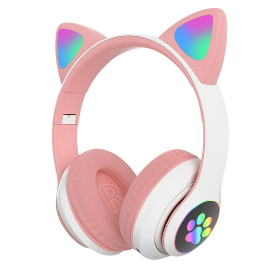 LACKUST Wireless Bluetooth 5.0 LED Light Headphones,Clearance Noise Cancelling Bluetooth Headphones for Kids,Kids' Friendly with Built-in Mic,Pink