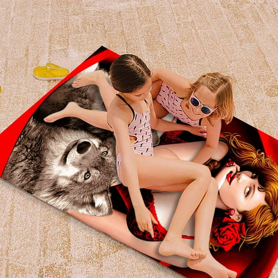 LACKUST Wolf Print Beach Towel - Quick-Dry & Sand-Proof for Travel, Camping - 70x140cm