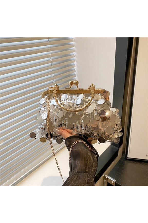 Women's Silver Sequin Bridal Evening Clutch Bag Gold Kiss Lock Crossbody Purse Sparkly Glitter Handbag for Wedding Bridesmaid Cocktail Party Prom