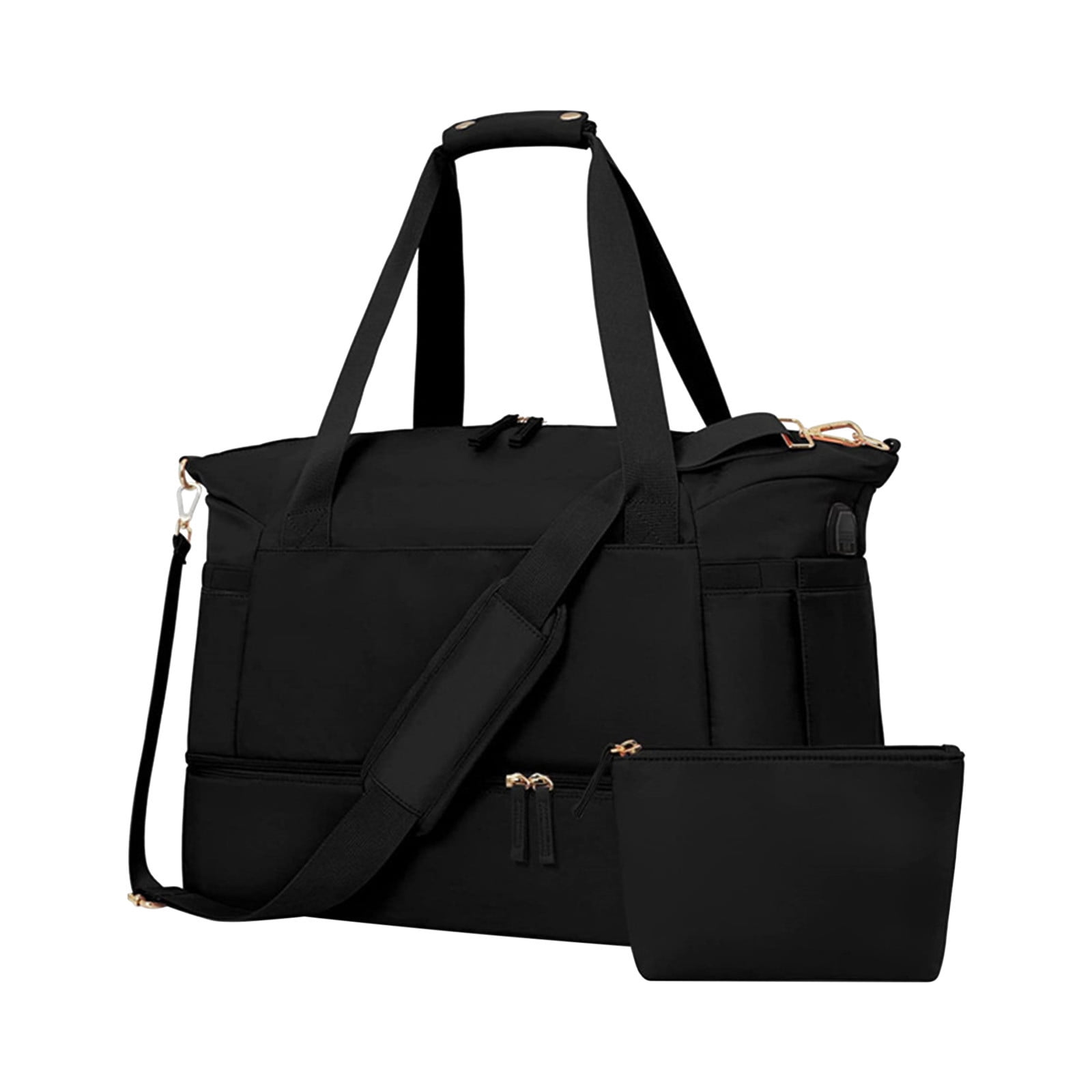 LACKUST Women's Travel Duffel, Weekender Overnight, Gym Tote, Shoe & Wet Pocket, Carry On, USB Charging,Black